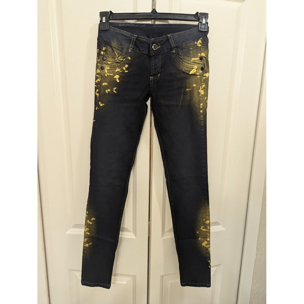 Amabau Women's Colombian Butt‎ Lift Jeans Size 5 Black and gold cotton jeans